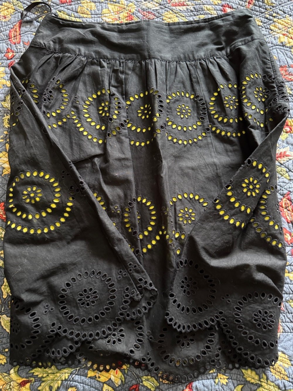 INC International Concepts Black Eyelet Circle Skirt with Yellow Underlay